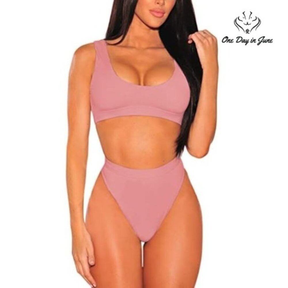 Pink Queen Crop Top High Waist Bikini Swimsuit Size M
